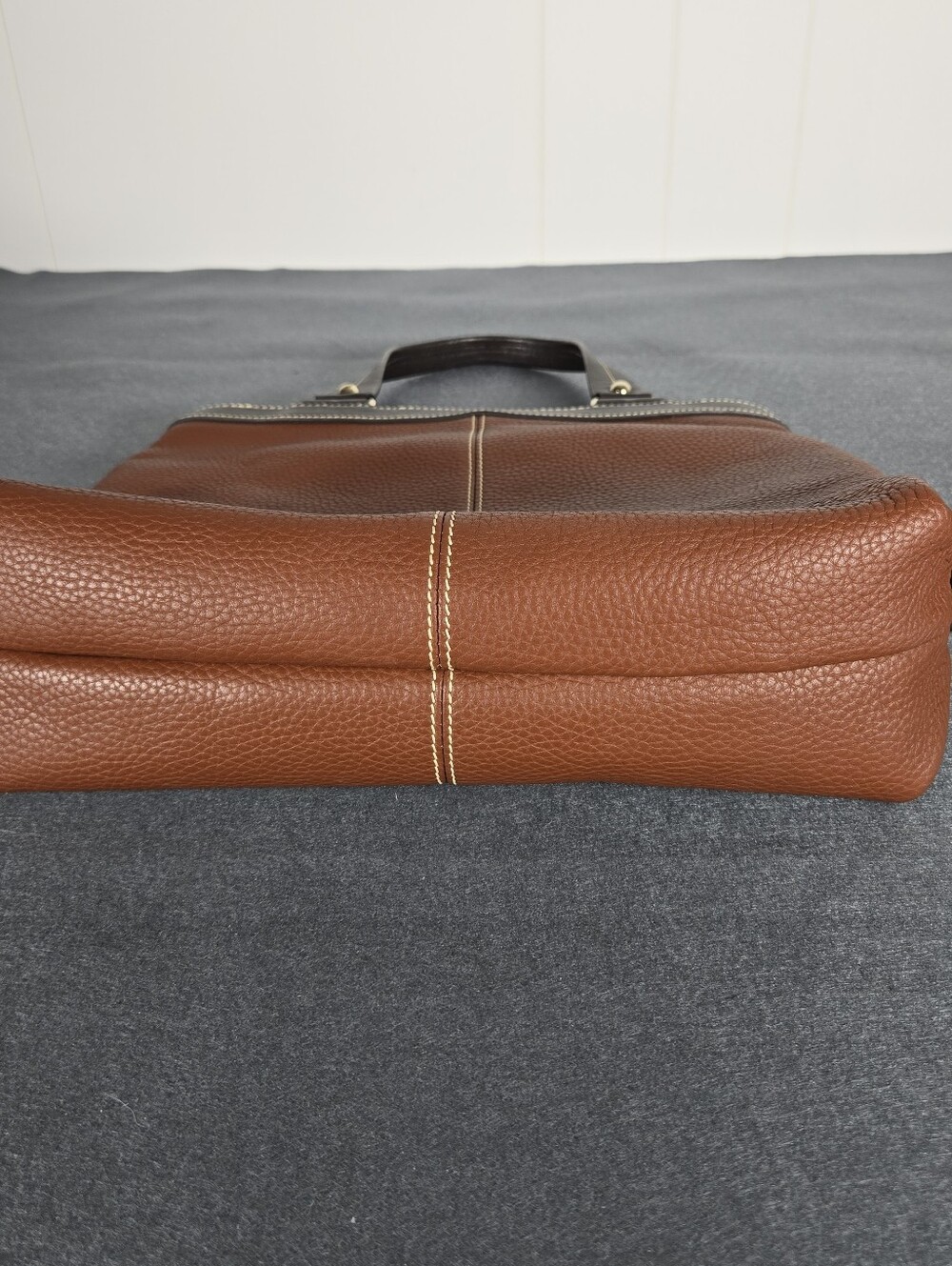 Dooney & Bourke Chestnut Brown Pebbled Leather Tote with Dark Trim - Picture 8 of 12